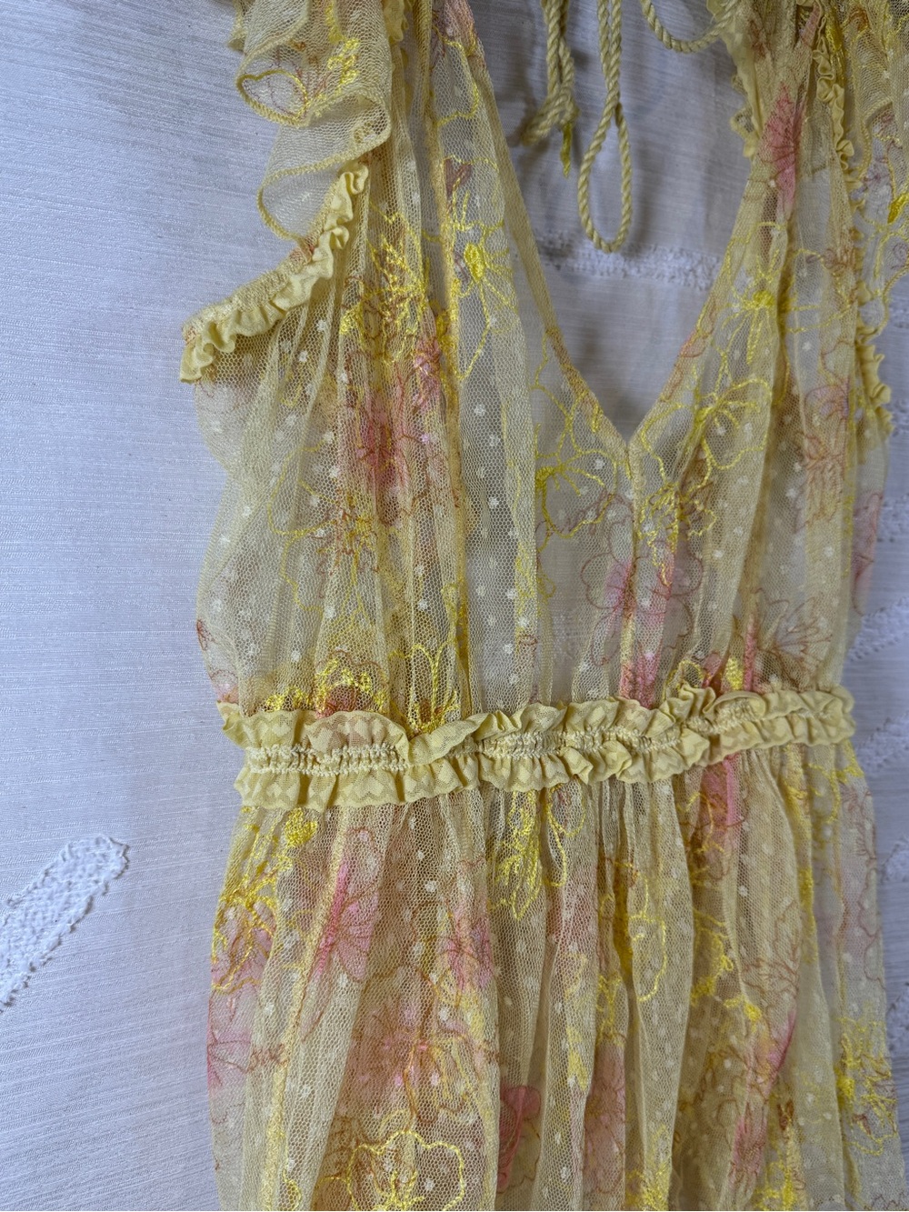 Free People Postcard From Paris Teddy Yellow Floral Mesh Bodysuit Medium - Picture 4 of 8